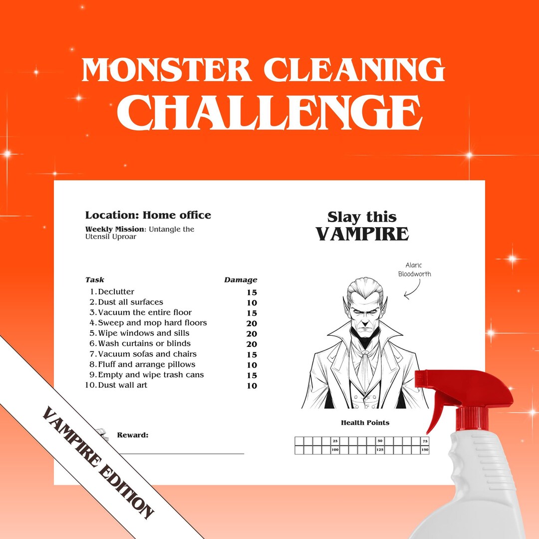 Cleaning List Monster Challenge [VAMPIRE EDITION] Printable A4 Chore ...