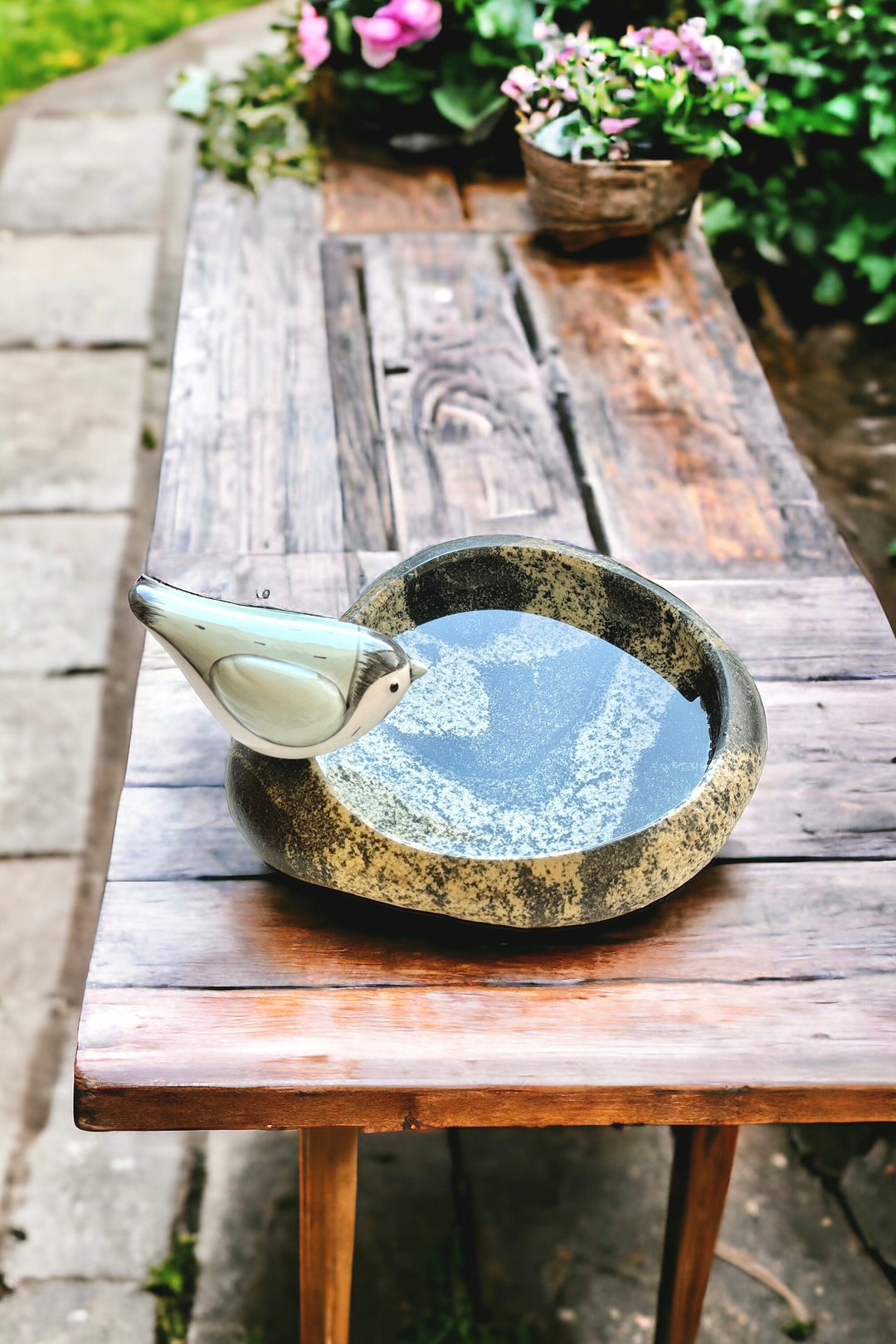 Mystic Mosaic Handcrafted Natural Stone Bowl Riverstone Serving Tray