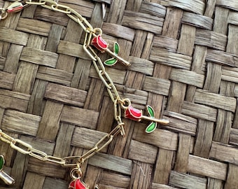 Romance Readers Charm Bracelet • Bookish Jewelry • Gold Rose Charm Bracelet • Gift for Book Lovers