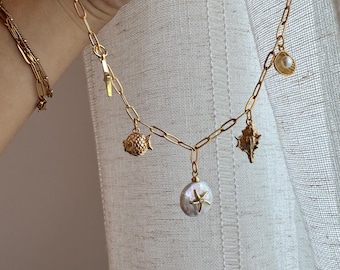 Beach Read Charm Necklace · Bookish Ocean Jewelry · Seashell & Starfish Charm · Gift for Book Lover
