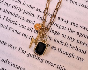Fourth Wing Inspired Charm Necklace • Bookish Fantasy Jewelry • Lightning Bolt Pendant • Gift for Romantasy Readers • Book Merch
