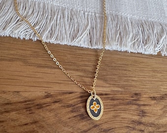 Lucky Charm Reader Inspired Necklace • Gold Oval Pendant • Flower Motif • Bookish Jewelry Gift
