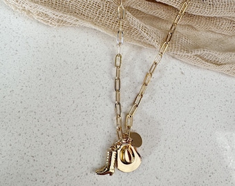 Cowboy Romance Initial Necklace · Western Charm Jewelry · Personalized Cowgirl Gift · Boot Charm Necklace