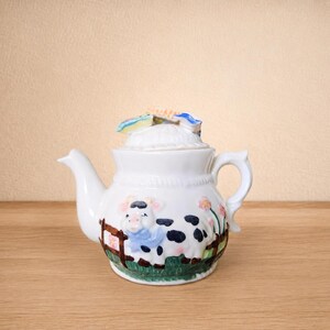 Vintage Fine China Cow Teapot One Cup Small Cottagecore Farmhouse Retro Kitsch