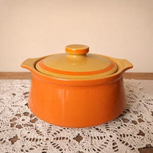 Vintage Retro Orange Stoneware Casserole Dish With Lid Mid Century 1970s Kitchenware Oven Bakeware