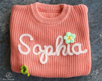 Hand Embroidered New Baby Sweatshirt, Personalized Baby Name Sweater, Comfort Colors Knitted Sweater, Customized Baby Girl Birthday Gifts