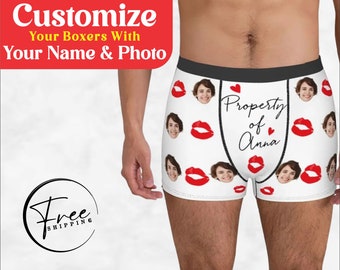 Personalized Face Boxer Briefs, Custom Face Photo Boxers with Name, Unique Underwear for Mens, Pupular Funny Anniversary Gift for Husband