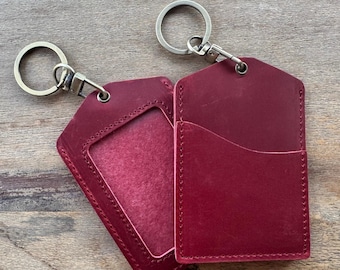 Personalized Leather ID Holder Christmas Gift, Custom Red Badge Holder