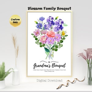 BIG Bouquet over 10 flowers | Custom Watercolor Family  Bouquet | Portrait Birth Month Flower | Personalized Family Gift | Digital Art Paint
