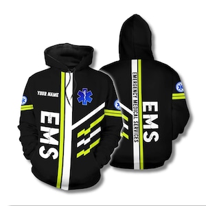 Sudadera con capucha EMS personalizada con nombre personalizado, servicios médicos de emergencia con estampado completo