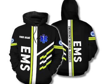 Sudadera con capucha EMS personalizada con nombre personalizado, servicios médicos de emergencia con estampado completo