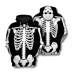 Sudadera con capucha de esqueleto, estampado 3D de calavera, jersey con huesos blancos y negros