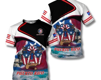 Personalized Puerto Rico T-Shirt, Custom Name Boricua Flag Jersey