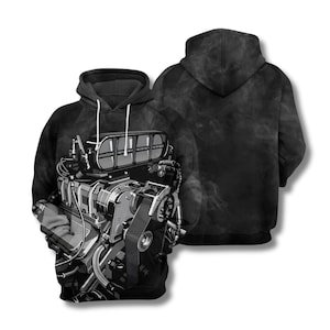 Sudadera con capucha y motor supercargado, jersey negro Hot Rod V8