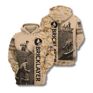 Custom Bricklayer 3D Hoodie – Masonry Worker Pullover with Personalized Name