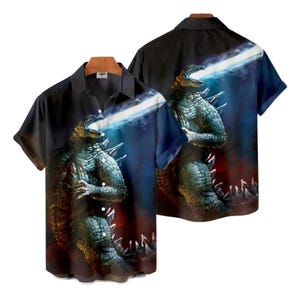 Godzilla Hawaiian Shirt, Kaiju Monster Atomic Breath Button Up
