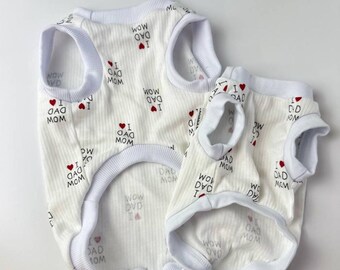 Ribbed Dog Shirt – I Love Mom & Dad Puppy Tank Top for Small Dogs
