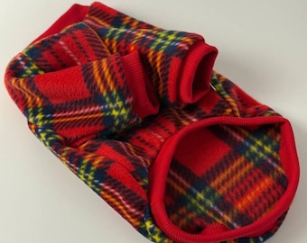 Red Plaid Fleece Dog Hoodie – Warm Tartan Jacket for Small and Large Dogs