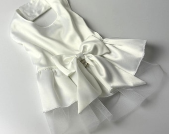 Satin Dog Dress | Elegant Wedding Dress for Small Dogs | Handmade Pet Outfit