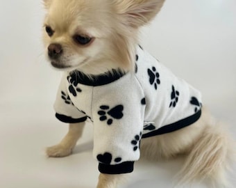 Fleece Dog Sweatshirt: Cozy Puppy Pullover with Black Paw Prints