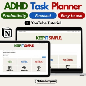 ADHD Task Planner Notion template productivity self care ADHD Life Planner all in one Notion Planner goals trackers Ultimate life planner