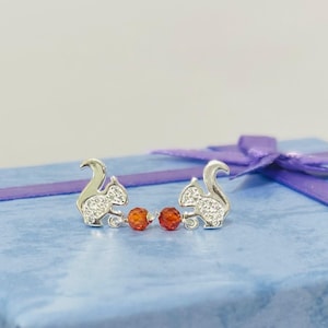 Sterling Silver Squirrel and Acorn Stud Earrings , Cubic Zirconia Jewelry, Cute Squirrel Earrings, Gift for Her, Wife,Mom, Friend, Birthday