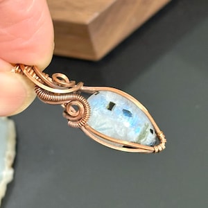 Handmade Copper Wire Wrapped Moonstone Pendant , Moonstone with black tourmaline Jewelry Necklace, Gift for her,Mom , Friend, Wife, Birthday