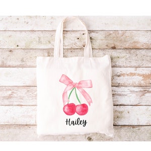 Cherry Tote Bag Personalized Christmas Tote Watercolor Cherry Bag Bridesmaid Gift for Bride Wedding Bachelorette Gift Coquette Sorority Gift