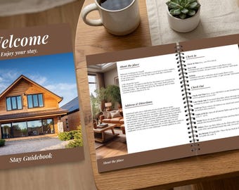 Digital Airbnb Welcome Book Template, Editable Printable. Brown elegant. 10 pages.
