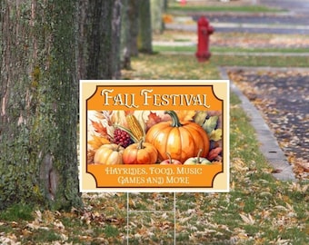 Fall/Harvest Lawn Signs: Double-Sided Coroplast, with H-stake. Multiple pack sizes and designs