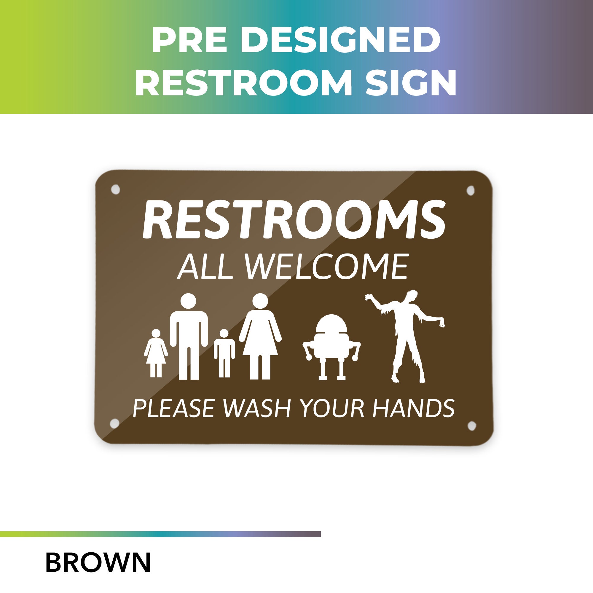 Inclusive Metal Restroom Wayfinding Signs. All Welcome. Mutiple Colors ...