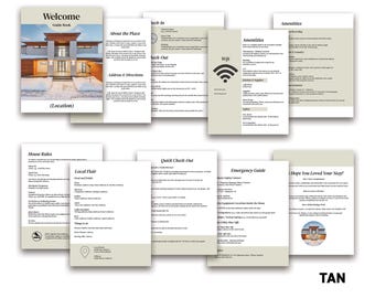 Digital Airbnb Welcome Book Template, Editable Printable. Tan. 10 pages.