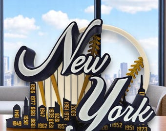 3D Printed New York Championship Baseball Display:  Yankees Famous Skyline Desktop Artwork