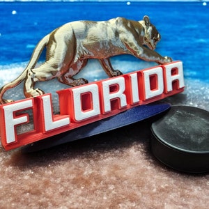 Sleek Florida Block Letters with Stalking Hunter Panther Hockey Statue Awesome Man Cave Decor Champions