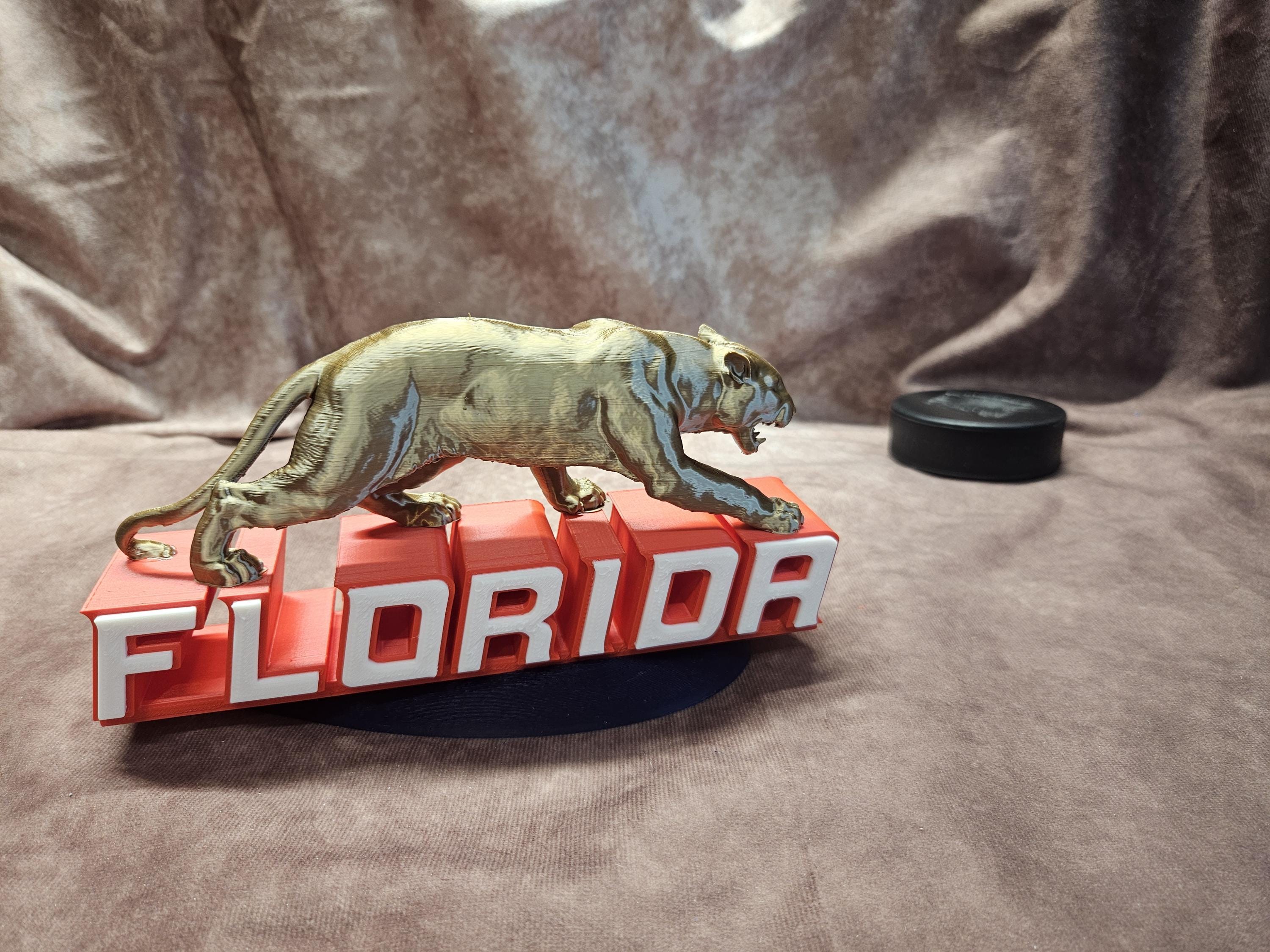 Sleek Florida Block Letters with Stalking Hunter Panther Hockey Statue Awesome Man Cave Decor Champions