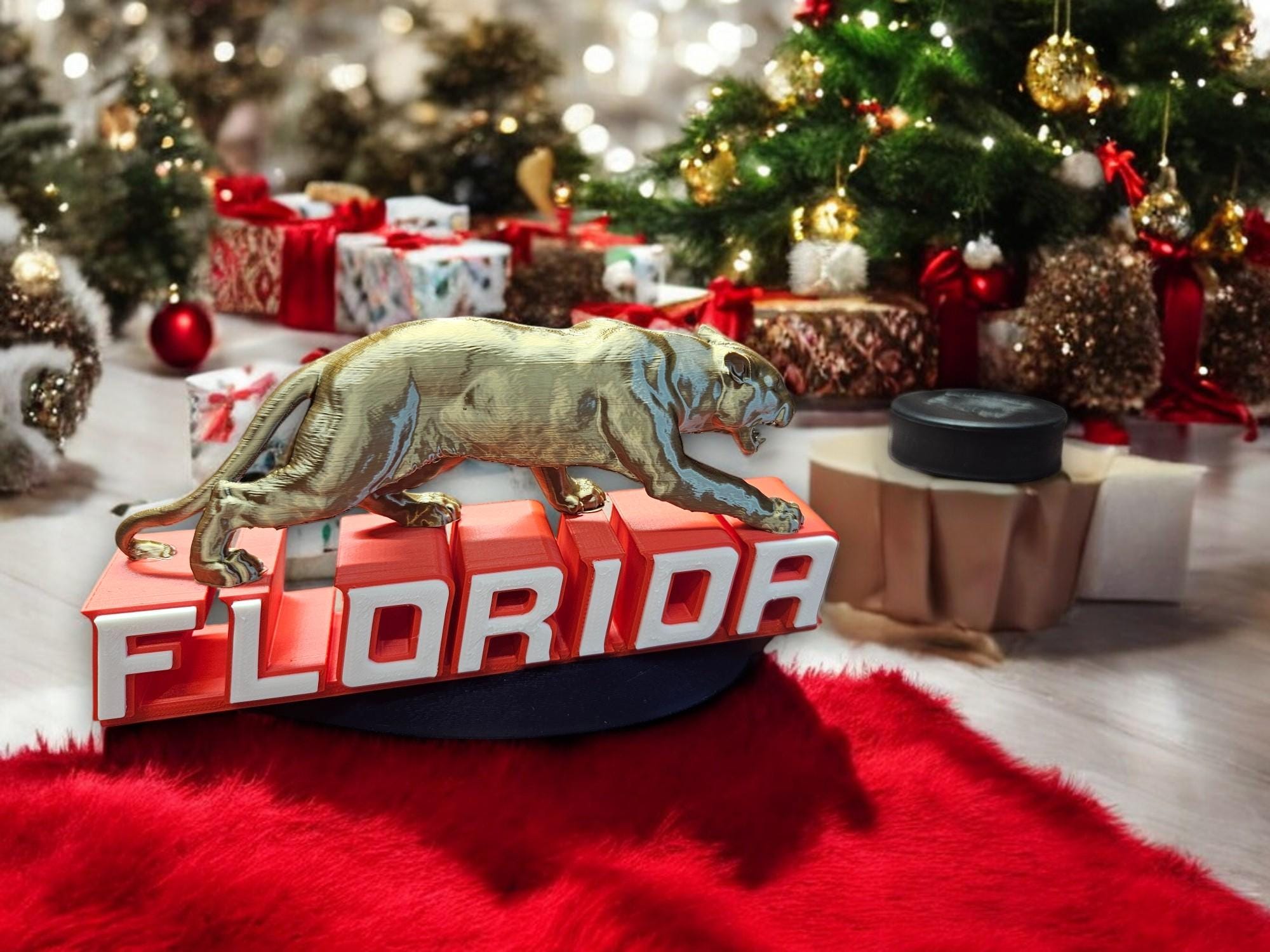 Sleek Florida Block Letters with Stalking Hunter Panther Hockey Statue Awesome Man Cave Decor Champions