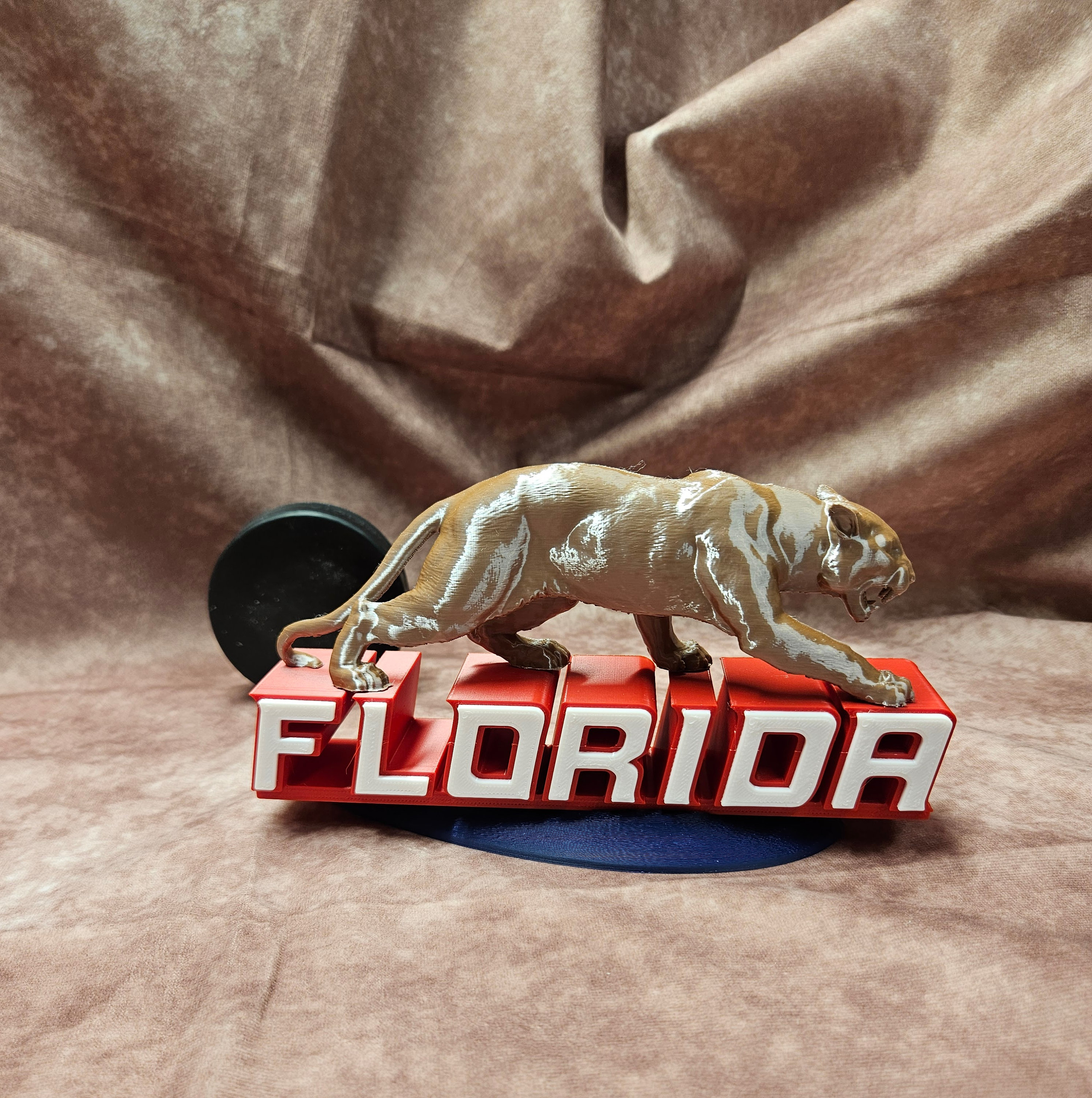 Sleek Florida Block Letters with Stalking Hunter Panther Hockey Statue Awesome Man Cave Decor Champions