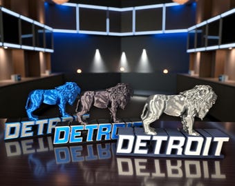 Estatua impresa en 3D de los Detroit Lions, el fútbol más valiente, con letras de molde, decoración épica para cuevas deportivas.