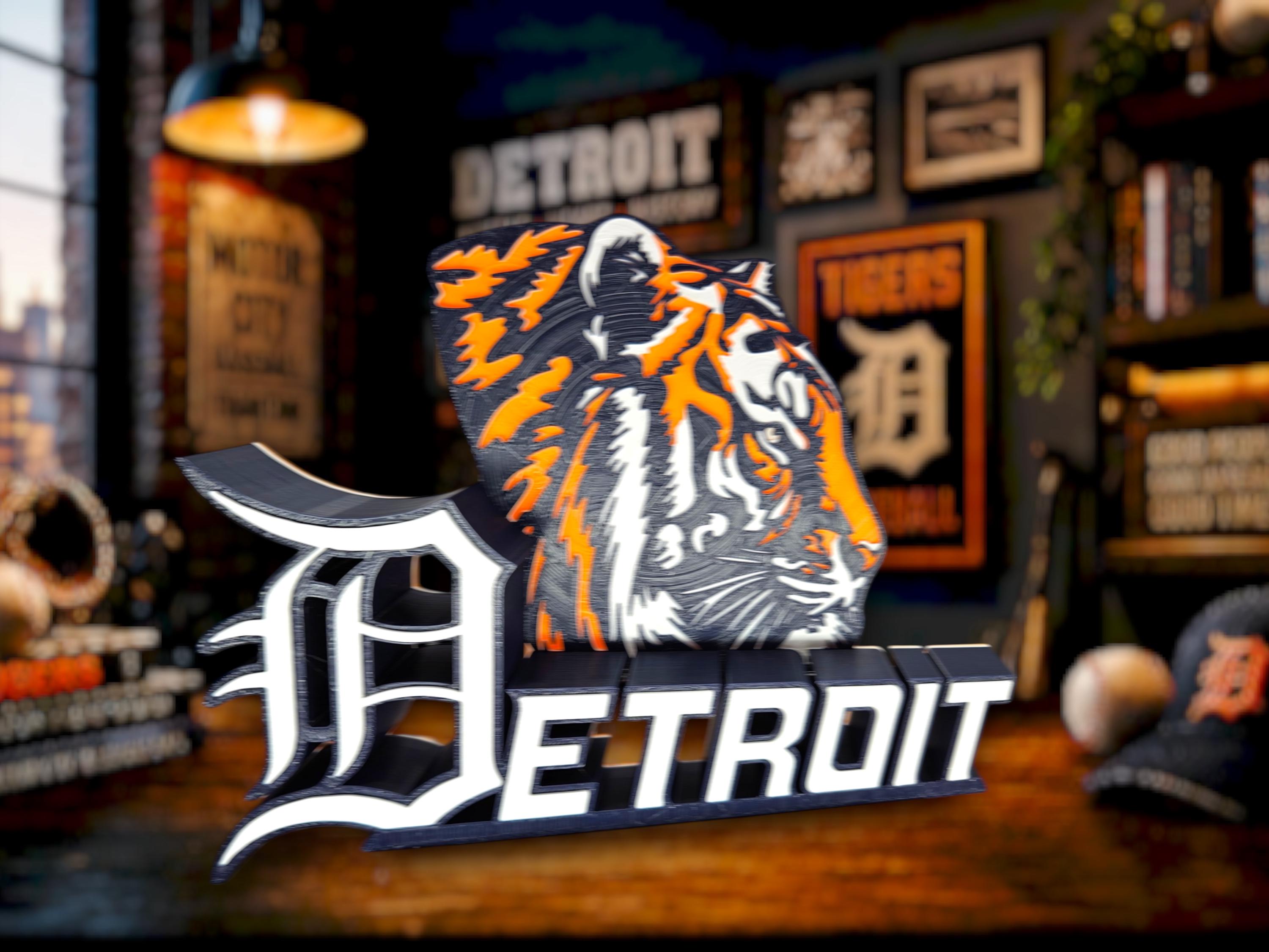 Detroit 3D Printed Tiger Face & “detroit” Letter Sculpture