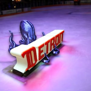Detroit Hockey Fanatic 3D Printed Block Letters with Al the Octopus Artwork - Unique Sports Den Decor