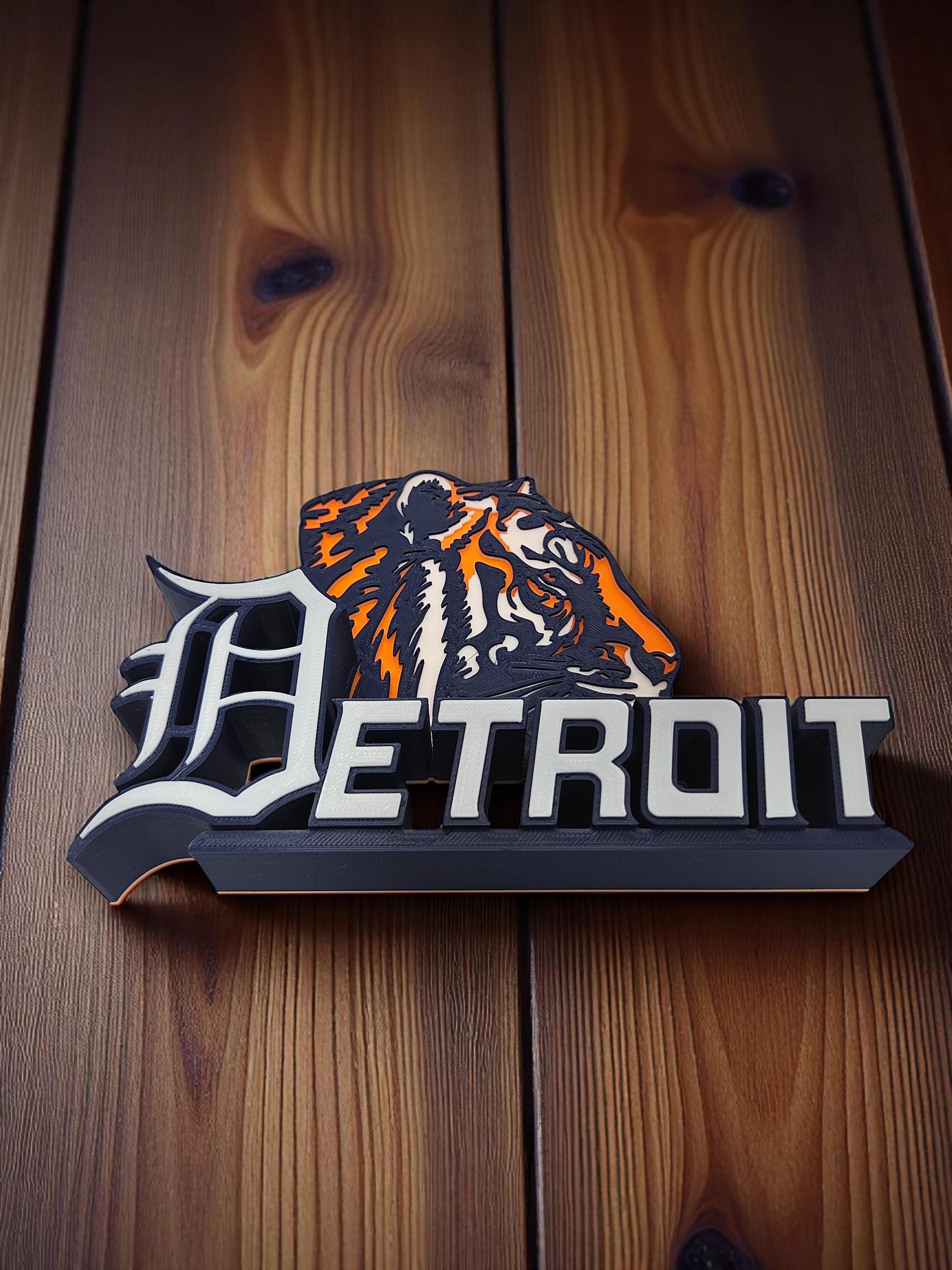 Detroit 3D Printed Tiger Face & “detroit” Letter Sculpture