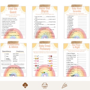 Pacchetto giochi Sunshine Rainbow Baby Shower, pacchetto giochi stampabile Rainbow Baby Shower, Gender Neutral, Carte attività Baby Shower, Download