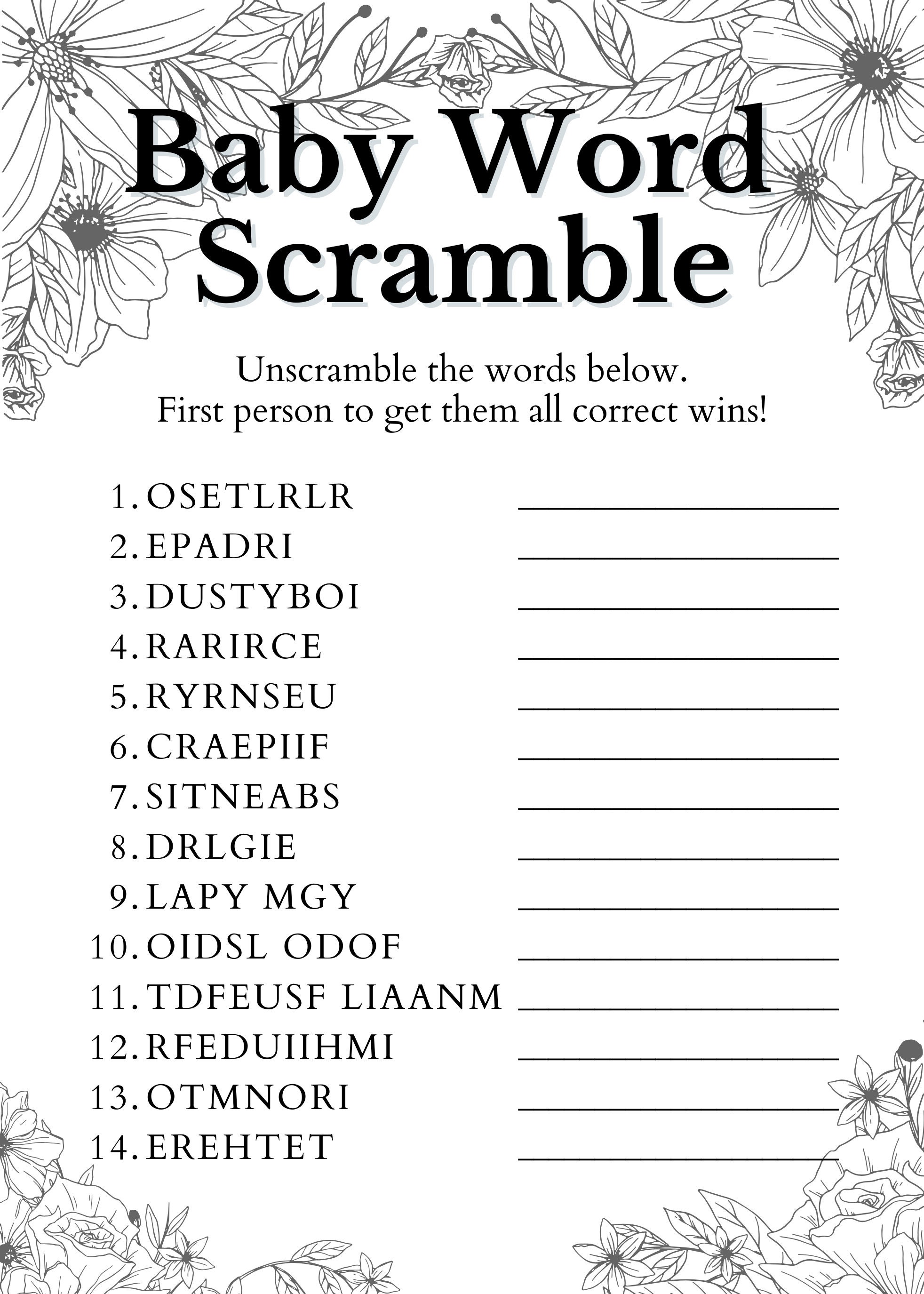 Printable Gender Neutral Baby Shower Games Bundle, Flower Baby Shower ...