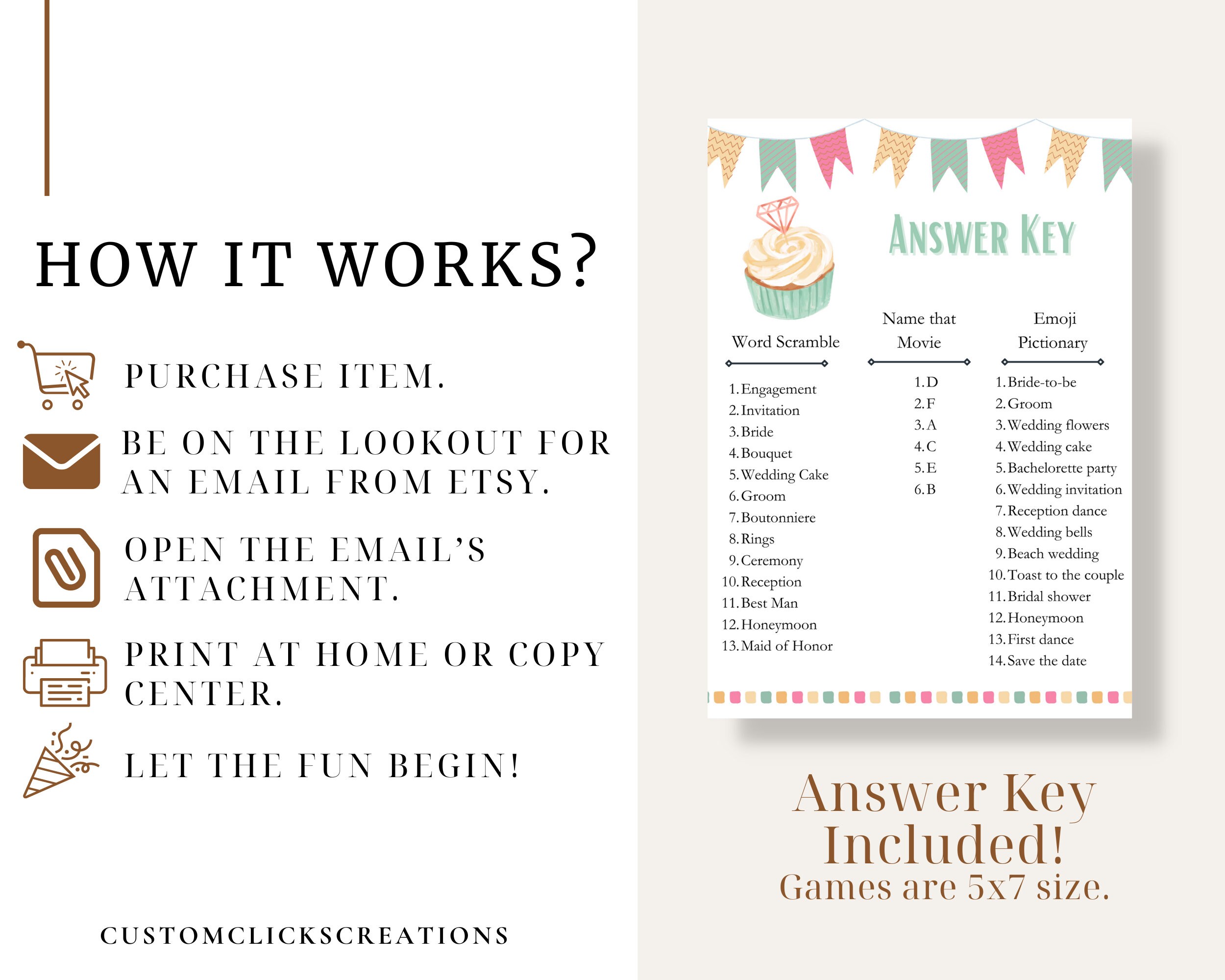Cupcake Bridal Shower Games Bundle, Cupcake Minimalist Printable Games ...