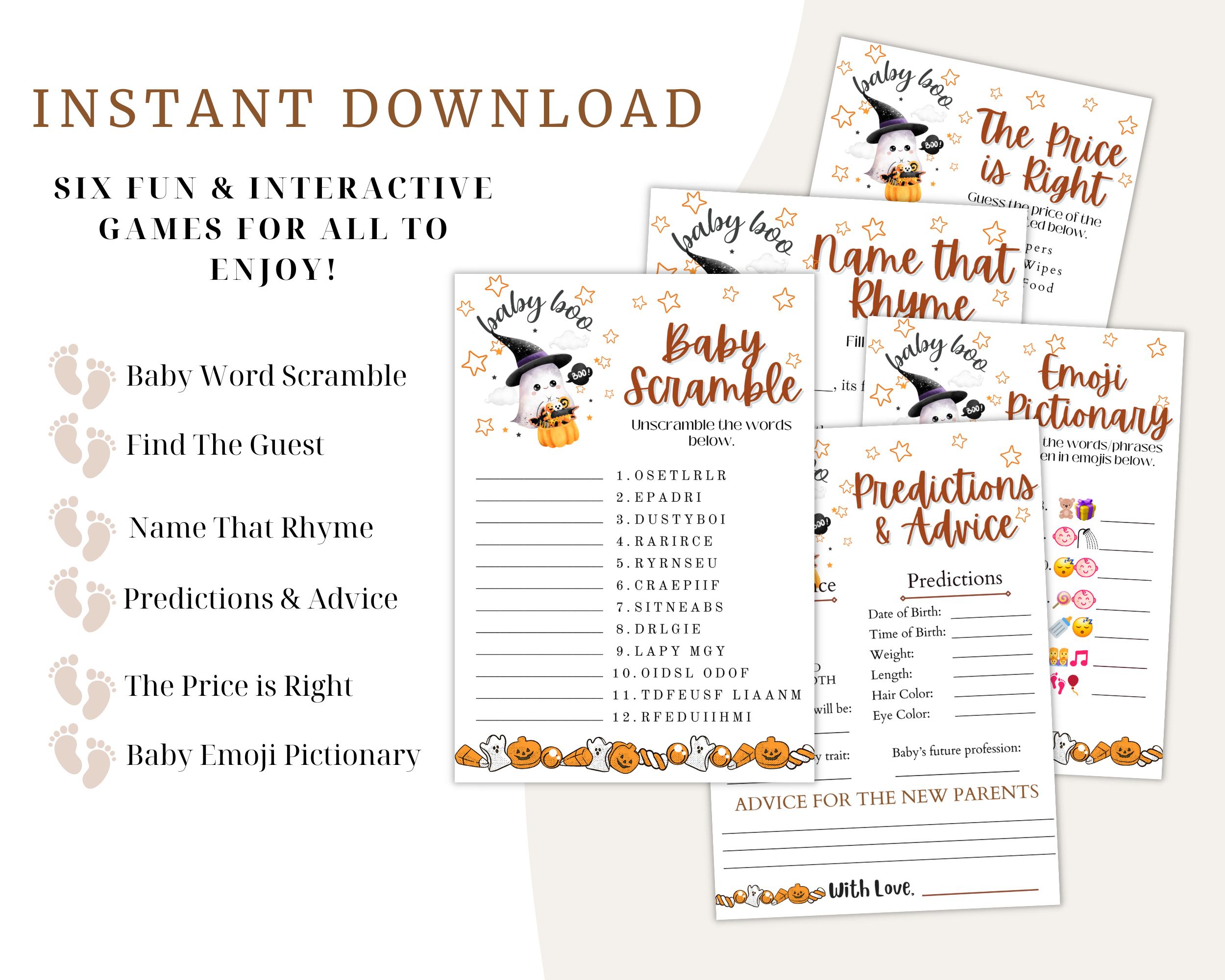Ghost Halloween Baby Shower Games Bundle, Spooky Printable Games, Witch ...