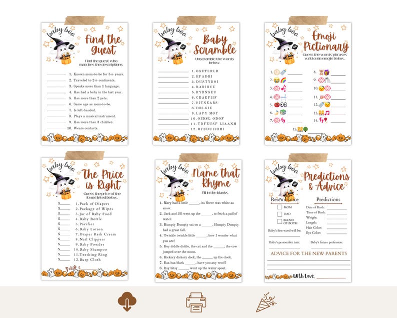 Ghost Halloween Baby Shower Games Bundle, Spooky Printable Games, Witch ...