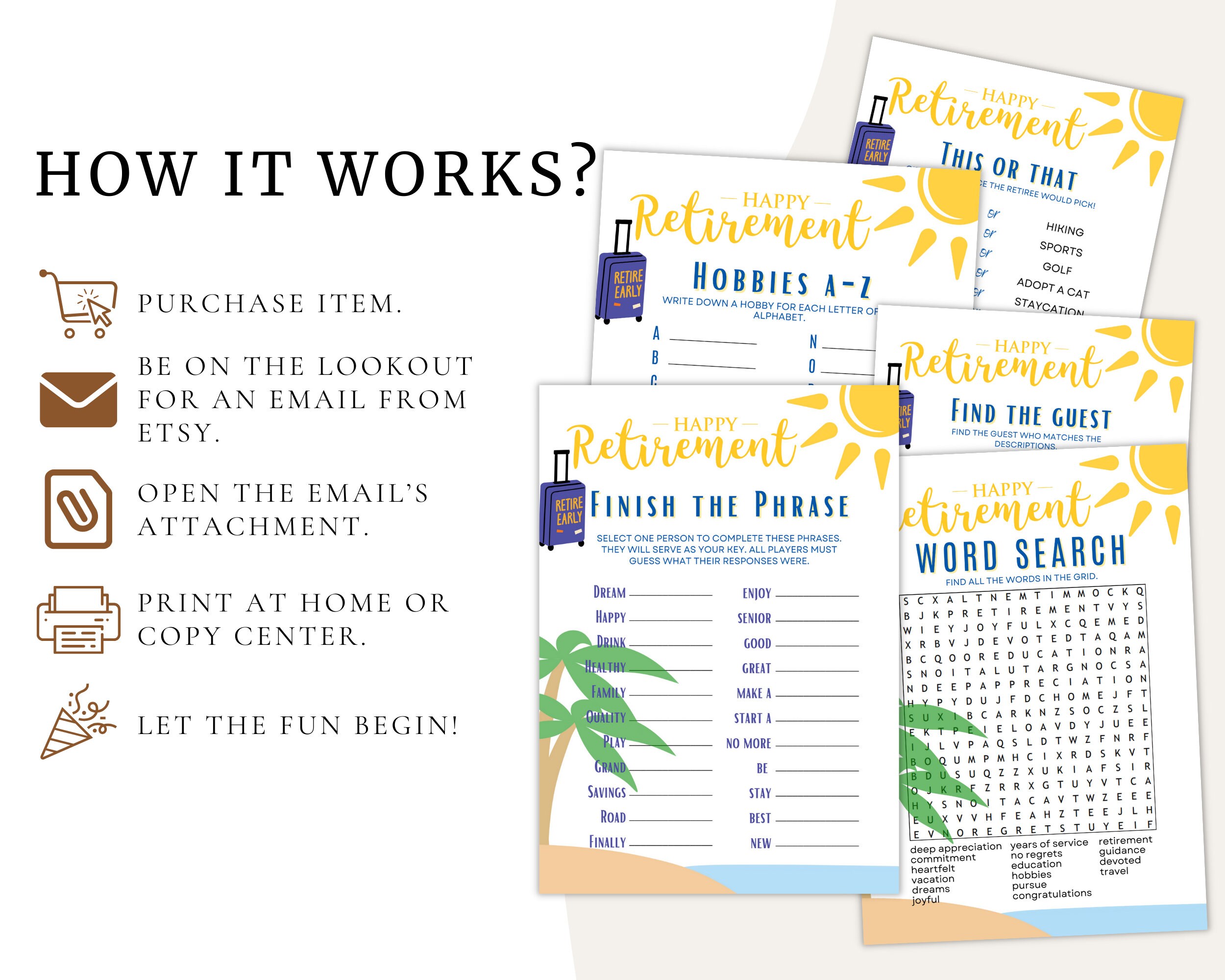 Beach Theme Retirement Party Games Bundle - Fun Printable Activities ...