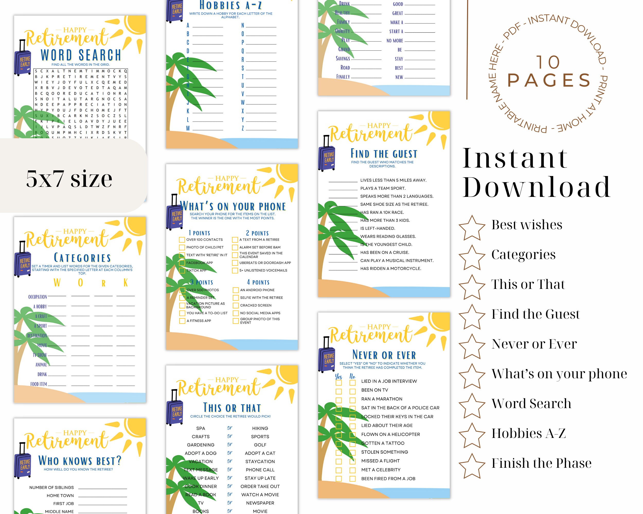 Beach Theme Retirement Party Games Bundle - Fun Printable Activities ...