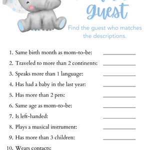 Elephant Baby Shower Games Bundle, Printable Blue Elephant Baby Shower ...