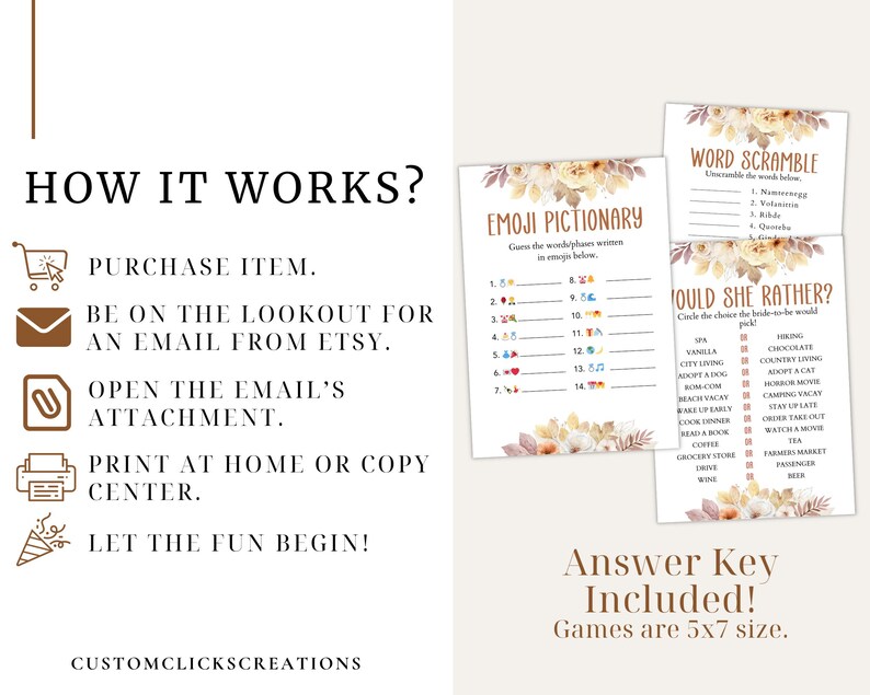 Elegant Floral Bridal Shower Games Bundle, Wedding Shower Activities ...